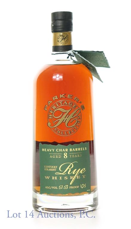 2019 Parker's Heritage 8 Yr Rye Whiskey, Hvy Char: **IF YOU NEED SHIPPING ON BOTTLES OR DECANTERS PLEASE CALL US BEFORE BIDDING! 847-625-0555!** 2019 Parker's Heritage Collection Heavy Char Barrels 8 Year Rye Whiskey. 52.5% abv, 105 proof. 750ml. With