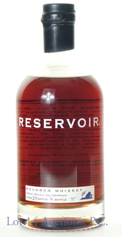2019 Reservoir Bourbon Whiskey: **IF YOU NEED SHIPPING ON BOTTLES OR DECANTERS PLEASE CALL US BEFORE BIDDING! 847-625-0555!** 2019 Reservoir Bourbon Whiskey. Batch #14, bottle #75. 50% abv, 100 proof, 750 ml.