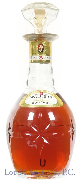 1978 Walker's DeLuxe 8 Yr. Bourbon in Decanter: **IF YOU NEED SHIPPING ON BOTTLES OR DECANTERS PLEASE CALL US BEFORE BIDDING! 847-625-0555!** 1978 Eight year old Walker's DeLuxe Bourbon. 86 proof, 750ml. Good shoulder fill (see photos). Tax strip i