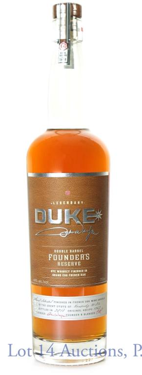 Duke Bourbon Double Barrel Founder's Reserve (Rye): *** IF YOU MAY NEED SHIPPING, PLEASE CALL US BEFORE BIDDING ON BOTTLES! 847-625-0555. *** Duke Bourbon double barrel founder's reserve. Rye whiskey finished in grand cru french oak. 49% abv, 98 proof,