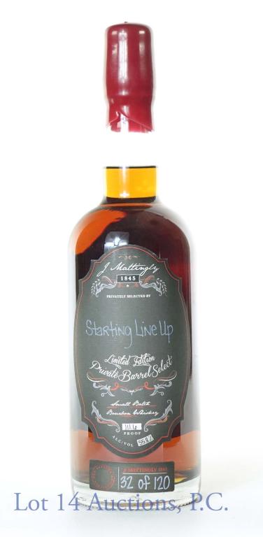 J. Mattingly 1845 Bourbon Whiskey, Starting LineUp: *** IF YOU MAY NEED SHIPPING, PLEASE CALL US BEFORE BIDDING ON BOTTLES! 847-625-0555. *** J. Mattingly 1845 small batch bourbon whiskey, limited edition private barrel select. Privately selected by St