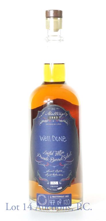 J. Mattingly 1845 Light Whiskey, Well Done Pick: *** IF YOU MAY NEED SHIPPING, PLEASE CALL US BEFORE BIDDING ON BOTTLES! 847-625-0555. *** J. Mattingly 1845 small batch light whiskey, limited edition private barrel select. One hell of a pick by Well