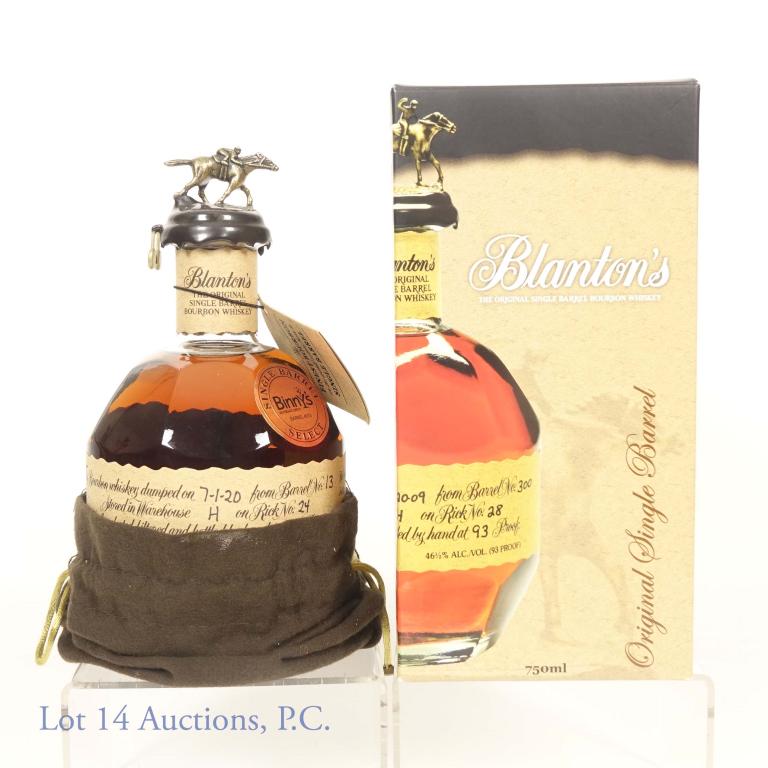 Blanton's Bourbon (Binny's Select): *** IF YOU MAY NEED SHIPPING, PLEASE CALL US BEFORE BIDDING ON BOTTLES! 847-625-0555. *** Blanton's single barrel bourbon whiskey. 93 proof. 750 ml. Dumped 7-1-20 from barrel No. 13 stored in Warehous