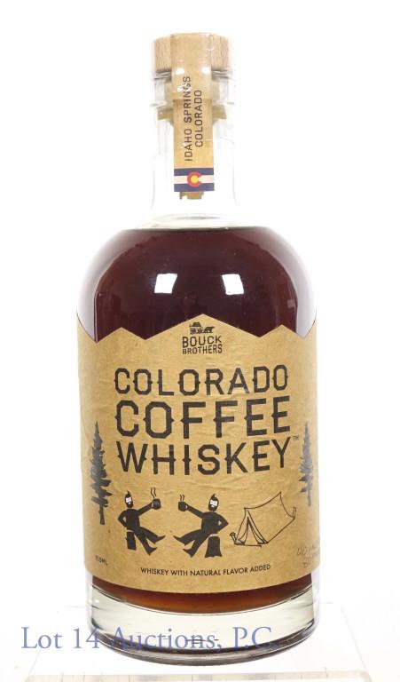 Bouck Bros Colorado Coffee Whiskey: *** IF YOU MAY NEED SHIPPING, PLEASE CALL US BEFORE BIDDING ON BOTTLES! 847-625-0555. *** Bouck Brothers Colorado Coffee whiskey. 80 proof. 750 ml. Batch 10.