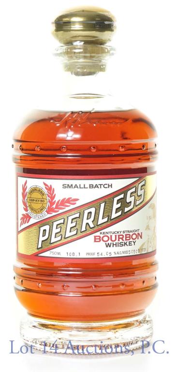Peerless Small Batch Bourbon Whiskey: **IF YOU NEED SHIPPING ON BOTTLES OR DECANTERS PLEASE CALL US BEFORE BIDDING! 847-625-0555!** Peerless small batch Kentucky straight bourbon whiskey. 108.1 proof, 750 ml.
