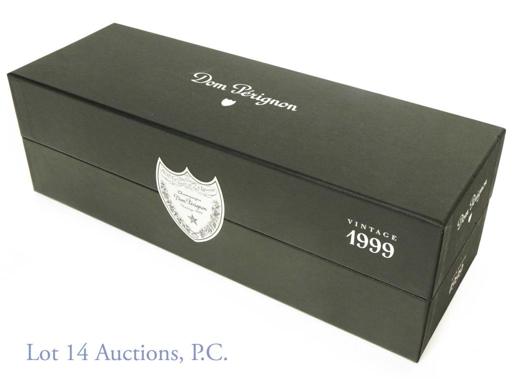 1999 Dom Perignon Champagne (Sealed Box): *** IF YOU MAY NEED SHIPPING, PLEASE CALL US BEFORE BIDDING ON BOTTLES! 847-625-0555. *** 1999 Dom Perignon champagne. Comes in sealed presentation box. Box weighs 4 pounds, 5 ounces (1.95 kg).