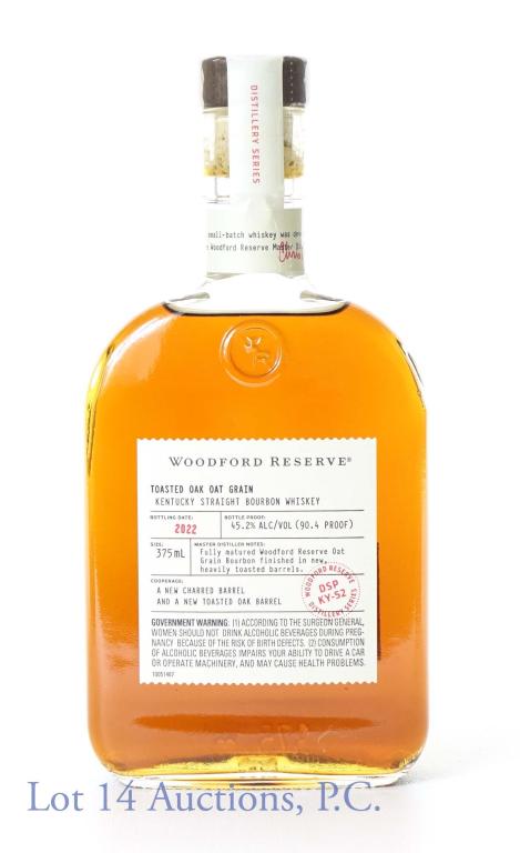 2022 Woodford Res Bourbon - Dist Only (375 ml): *** IF YOU MAY NEED SHIPPING, PLEASE CALL US BEFORE BIDDING ON BOTTLES! 847-625-0555. *** 2022 Woodford Reserve toasted oak oat grain Kentucky straight bourbon whiskey. 90.4 proof. 375 ml. Only availa