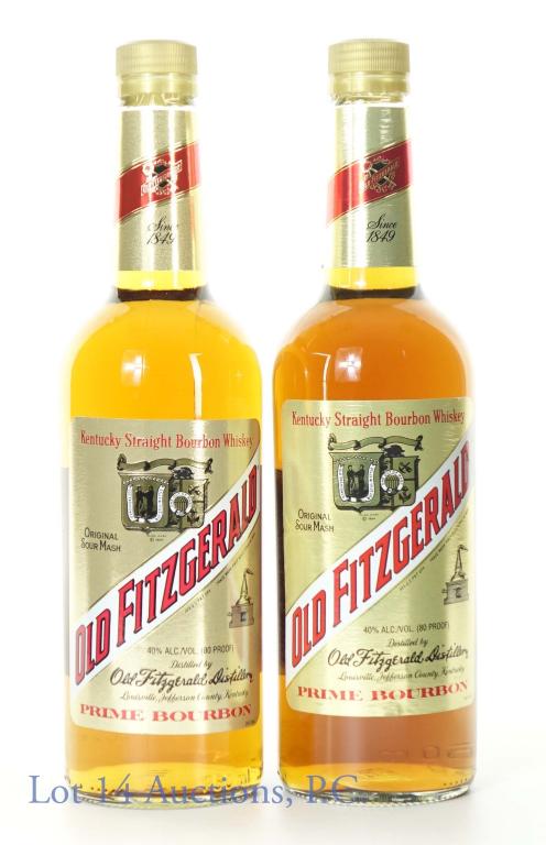 Old Fitzgerald Prime Bourbon Whiskey (2): *** IF YOU MAY NEED SHIPPING, PLEASE CALL US BEFORE BIDDING ON BOTTLES! 847-625-0555. *** Lot of 2 Old Fitzgerald prime Kentucky straight bourbon whiskey. 80 proof, 750 ml.