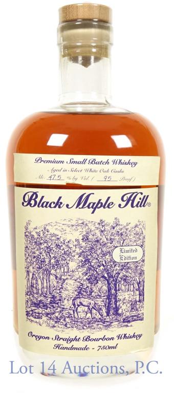 Black Maple Hill Oregon Straight Bourbon Whiskey: Limited Edition Handmade Small Batch Whiskey. 95 proof, 47.5% abv, 750 ml. Aged in Select White Oak Casks. Distilled by Stein Distillery.