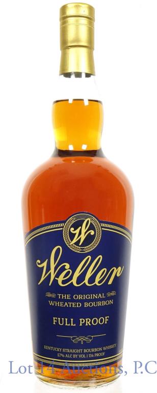 Weller Full Proof Wheated Bourbon: *** IF YOU MAY NEED SHIPPING, PLEASE CALL US BEFORE BIDDING ON BOTTLES! 847-625-0555. *** Weller Kentucky straight wheated bourbon whiskey. Full proof (114 proof). 57% abv. 750 ml. Buffalo Trace Disti