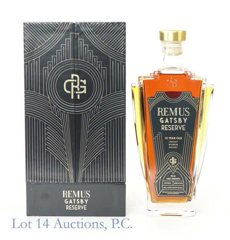 2022 Remus Gatsby Reserve Bourbon Ltd Ed (15 Yr): **IF YOU NEED SHIPPING ON BOTTLES OR DECANTERS PLEASE CALL US BEFORE BIDDING! 847-625-0555!** 2022 Remus Gatsby Reserve limited edition straight bourbon whiskey. 15 years. Cask strength (97.8 proof).