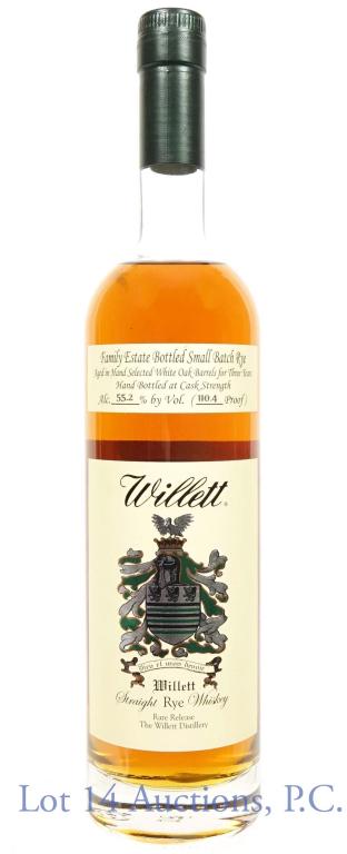 Willett Small Batch Rare Release Rye Whiskey: *** IF YOU MAY NEED SHIPPING, PLEASE CALL US BEFORE BIDDING ON BOTTLES! 847-625-0555. *** Willett Straight Rye Whiskey. Small batch, rare release, cask strength. Aged for three years. 55.2% abv, 110.4