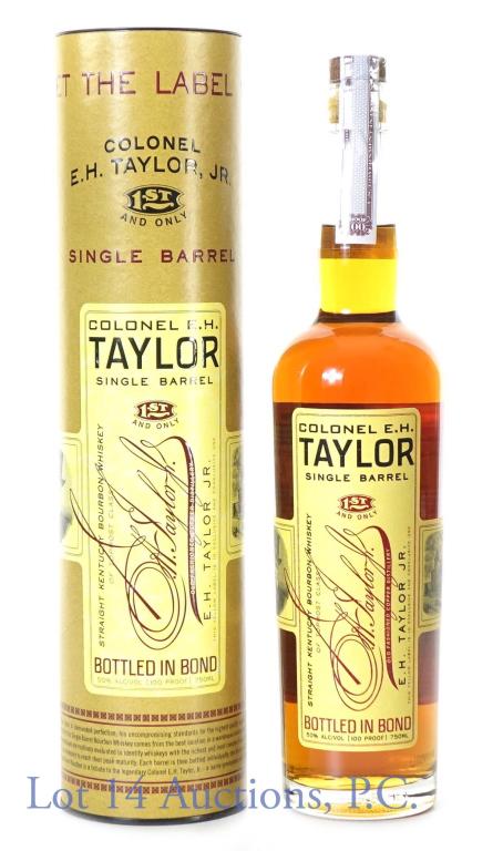 Col. E. H. Taylor Single Barrel Bonded Ky. Bourbon: 100 proof, 750ml. 2020 Colonel E. H. Taylor Single Barrel Bottled in Bond Straight Kentucky Bourbon Whiskey. In cylinder. Distilled & Bottled by Old Fashioned Copper Distillery, Frankfort, KY. DSP-KY-