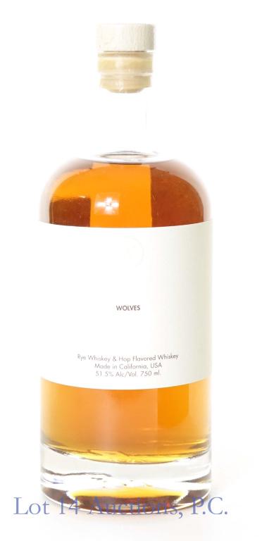 Wolves Rye & Hop Flavored Whiskey: *** IF YOU MAY NEED SHIPPING, PLEASE CALL US BEFORE BIDDING ON BOTTLES! 847-625-0555. *** Wolves rye & hop flavored whiskey. 51.5% ABV, 750 ml.