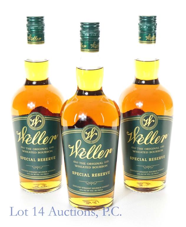 Weller Special Reserve Wheated Bourbon (3): *** IF YOU MAY NEED SHIPPING, PLEASE CALL US BEFORE BIDDING ON BOTTLES! 847-625-0555. *** (3) Three Weller Special Reserve Kentucky straight wheated bourbon whiskey. 90 proof. 750 ml. Full and sealed.