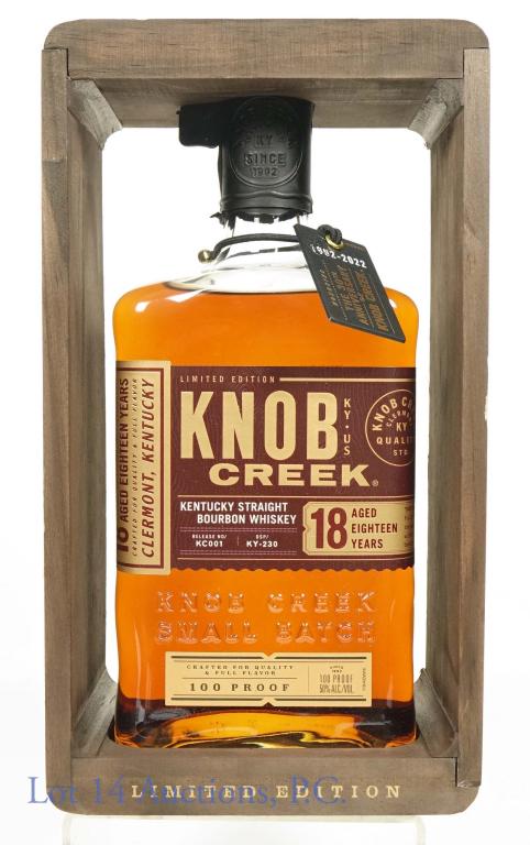 2022 Knob Creek 18 Year 30th Anniv. Ltd Ed Bourbon: *** IF YOU MAY NEED SHIPPING, PLEASE CALL US BEFORE BIDDING ON BOTTLES! 847-625-0555. *** 100 proof, 750ml. Knob Creek Limited Edition 18 year old Kentucky Straight Bourbon Whiskey, honoring the 30th 