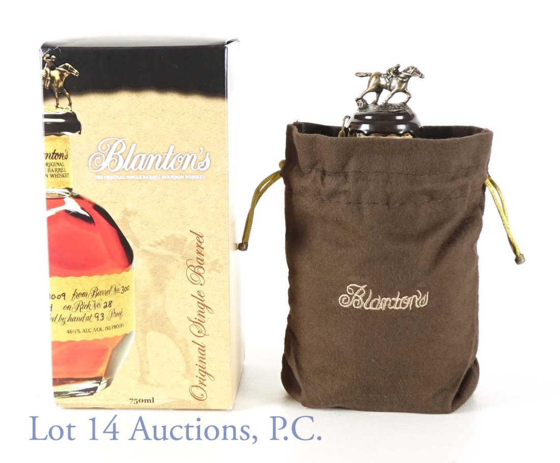 2022 Blanton's Single Barrel Bourbon "T": 93 proof, 750ml. Blanton's Single Barrel Bourbon Whiskey, With Stopper "T". Dumped 11-30-22, Warehouse H, Barrel No. 4128, Rick No. 34, Bottle No. 91. With neck tag, box, and bag. Wax seal IS intact.