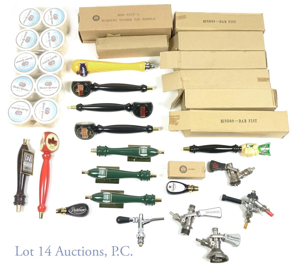 Beer Keg (5) and Tap (12) Handles & Coasters: Stella Artois beer keg handle Stiegl Bier beer keg handle Hoegaarden beer keg handle DAB dark beer tap handle DAB original beer tap handle DAB original beer tap handle Radeberger beer tap handle Radeb