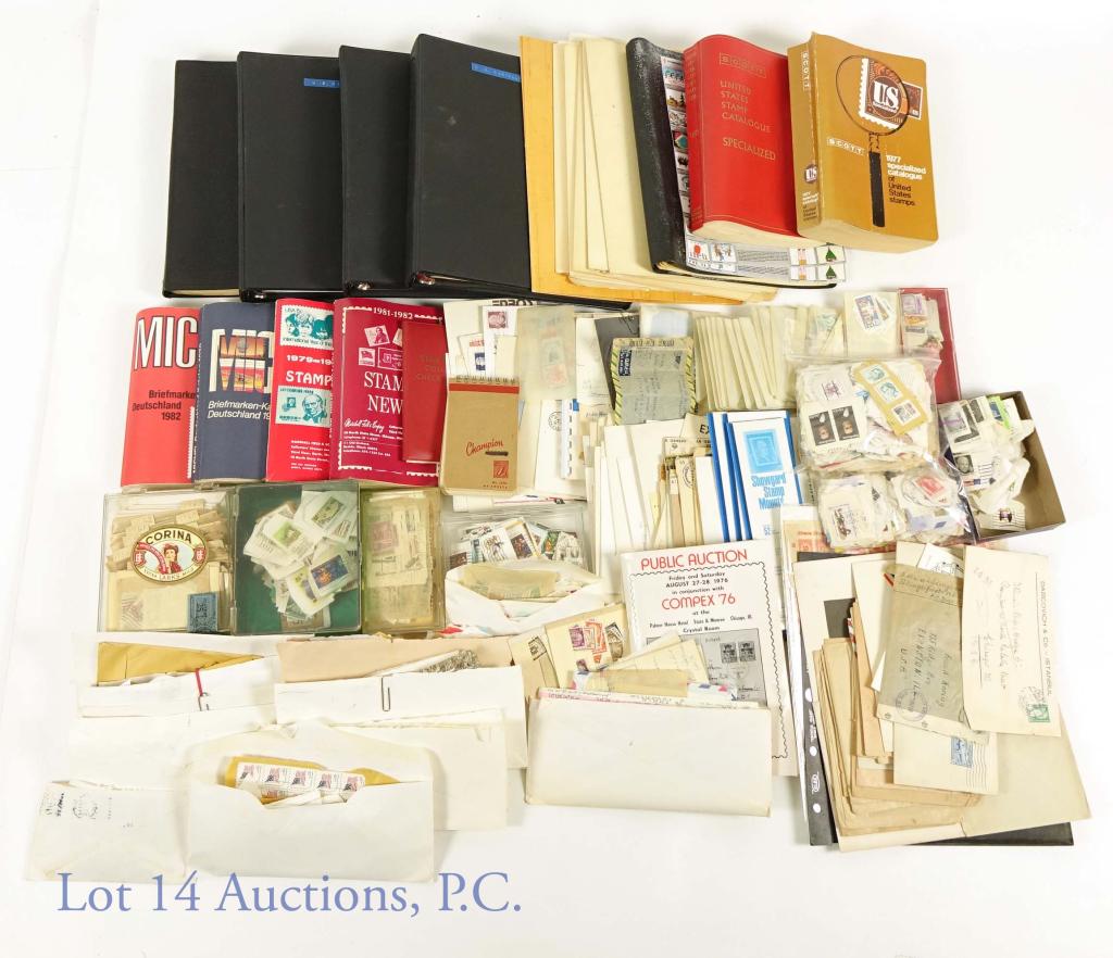 Stamp Collection: Large collection of stamps - 33 pounds (15 kg) total weight. Highlights include mint state blocks and sheets. Some older envelopes from early Israel and post-war Germany - some US and some internation