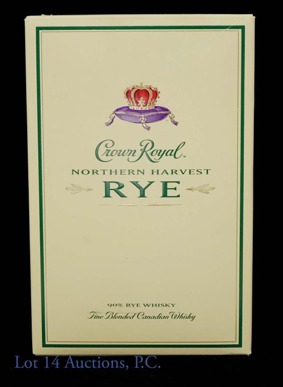 Crown Royal Northern Harvest Rye Canadian Whiskey: *** IF YOU MAY NEED SHIPPING, PLEASE CALL US BEFORE BIDDING ON BOTTLES! 847-625-0555. *** Crown Royal Northern Harvest rye blended Canadian whisky. 45% abv, 750ml. Box is still sealed with a gold stic