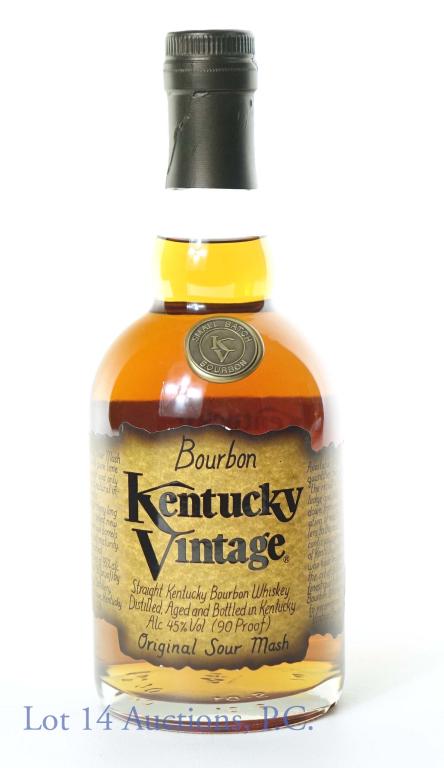 Kentucky Vintage Small Batch Bourbon: **IF YOU NEED SHIPPING ON BOTTLES OR DECANTERS PLEASE CALL US BEFORE BIDDING! 847-625-0555!** Kentucky Vintage small batch straight Kentucky bourbon whiskey. 90 proof. 750 ml. Batch 21-38. Willett Dis