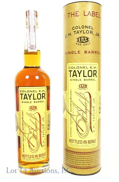 Col. E. H. Taylor Single Barrel Bourbon - BiB: *** IF YOU MAY NEED SHIPPING, PLEASE CALL US BEFORE BIDDING ON BOTTLES! 847-625-0555. *** 100 proof. 50% abv. 750 ml. Colonel E.H. Taylor Single Barrel Bottled in Bond Kentucky Bourbon Whiskey. In cyl