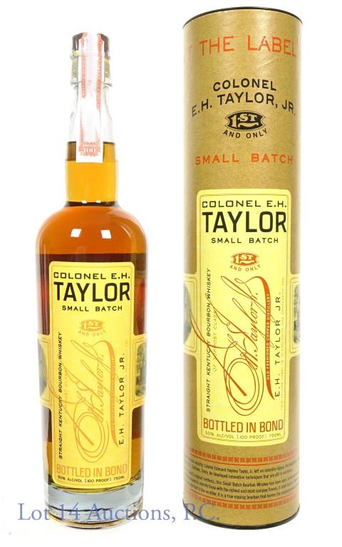 Col. E. H. Taylor Small Batch Bonded Ky. Bourbon: *** IF YOU MAY NEED SHIPPING, PLEASE CALL US BEFORE BIDDING ON BOTTLES! 847-625-0555. *** 100 proof. 50% abv. 750 ml. Colonel E.H. Taylor small batch Bottled in Bond Kentucky bourbon whiskey. In cylin