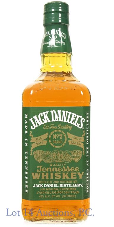 Jack Daniel's Whiskey - Green Label (1 L): Jack Daniel's Tennessee whiskey - green label with rounded shoulder bottle. 80 proof. 1 liter.
