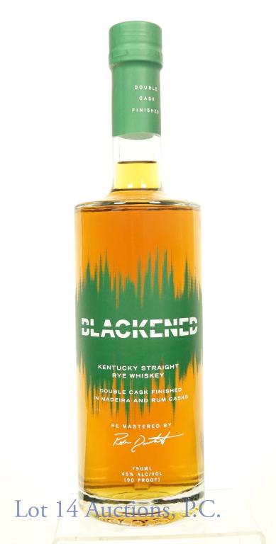 Blackened Kentucky Rye Whiskey: *** IF YOU MAY NEED SHIPPING, PLEASE CALL US BEFORE BIDDING ON BOTTLES! 847-625-0555. *** Blackened Kentucky straight rye whiskey. Double cask finished in Madeira and rum casks. 45% abv. 90 proof. 750