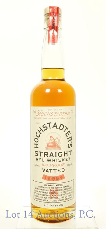 Hochstadter's Straight Rye Whiskey: ** IF YOU NEED SHIPPING ON BOTTLES OR DECANTERS PLEASE CALL US BEFORE BIDDING! 847-625-0555! ** Hochstadter's straight rye whiskey. 100 proof. 750ml.