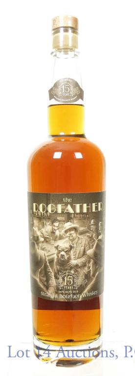 The Dogfather 15 YR Bourbon Whiskey: ** IF YOU NEED SHIPPING ON BOTTLES OR DECANTERS PLEASE CALL US BEFORE BIDDING! 847-625-0555! ** The Dogfather straight bourbon whiskey. Aged 15 years. 93.8 proof, 750ml.