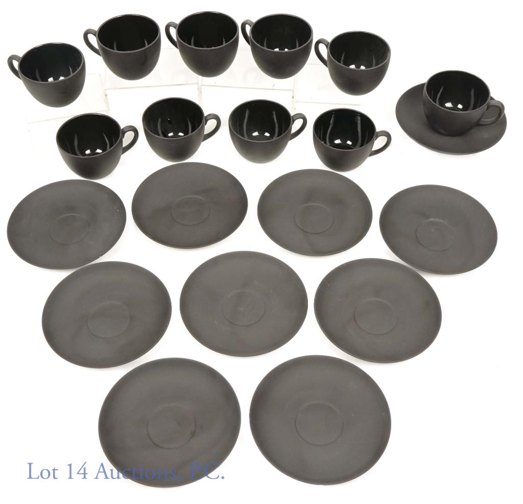 Black Basalt Jasperwear Wedgwood 10 Cups 8 Saucers: 10 cups, 8 saucers. No damage noted.