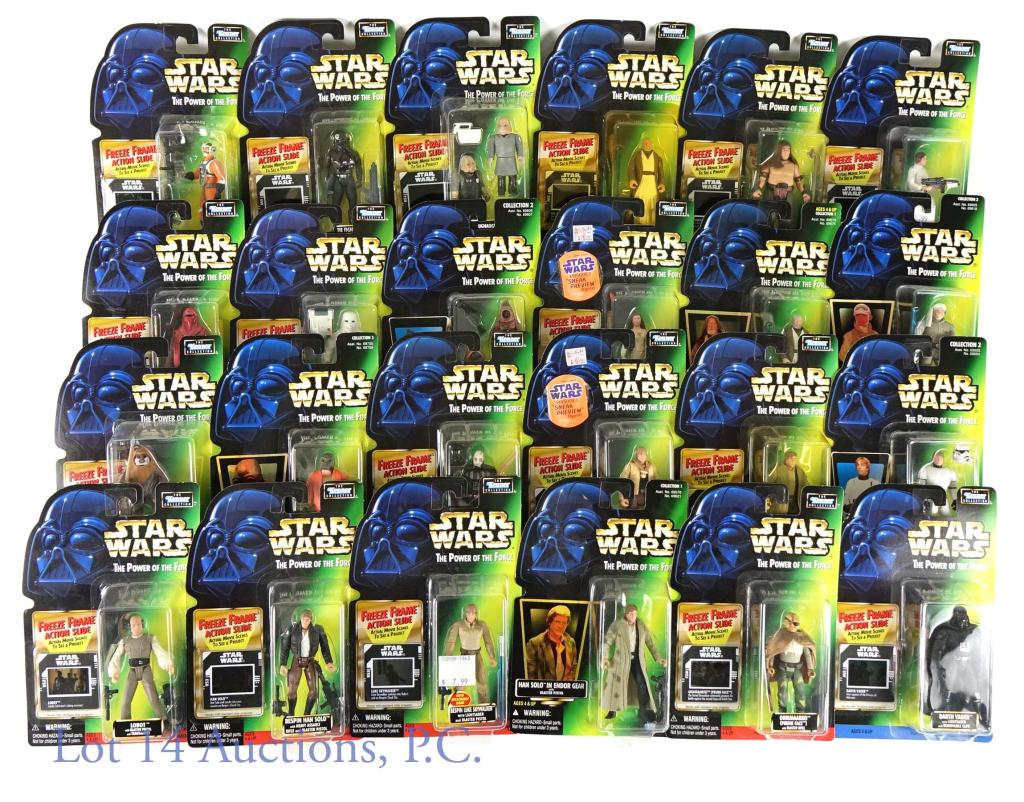 Kenner Star Wars Power Of The Force Figures (24): 1996-1997 Kenner Hasbro Star Wars The Power Of The Force Action Figure Toys (24 Action Figures Total) (All Factory Sealed). Includes Han Solo (Collection 1) (No. 69621), Luke Skywalker (Collection 1) 