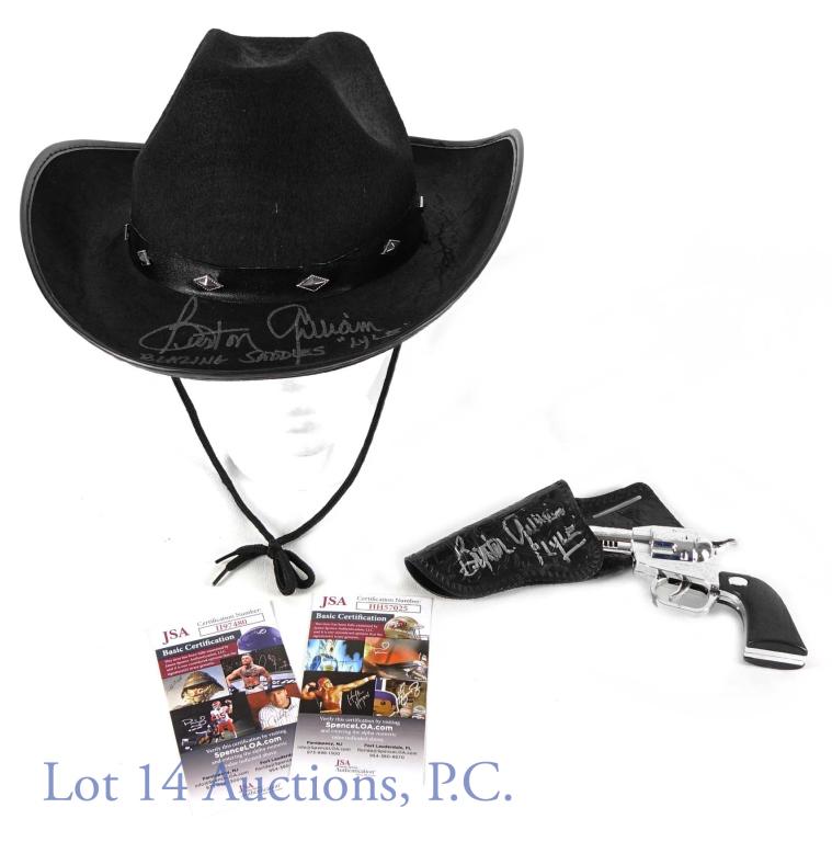 Burton Gilliam Sgd Cowboy Hat & Toy Gun (JSA): Burton Gilliam "Lyle" from Blazing Saddles Signed Cowboy Hat & Toy Gun (JSA COA) (2 Signed Items Total). Includes a Signed Cowboy Hat & Signed Toy Revolver. JSA Certification Number: HH57025 & II97480