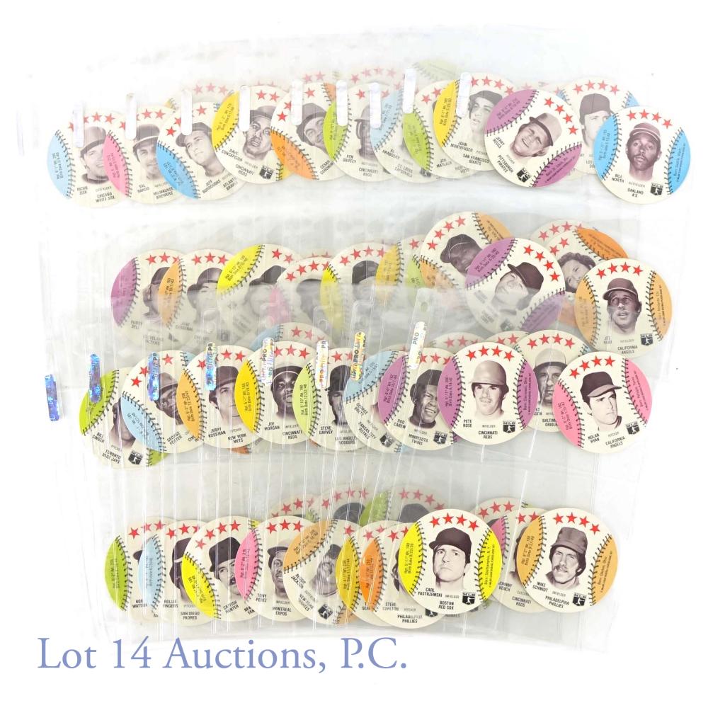 1977 Chilly Willee Ice Cream MLB Cards (Full Set): 1977 Chilly Willee Ice Cream MLB Baseball Card Discs (Full 70 Card Set). Features tons of hall of famers such as Nolan Ryan, Pete Rose (Should Be), Carl Yastrzemski, Mike Schmidt, Rod Carew, Brooks Ro