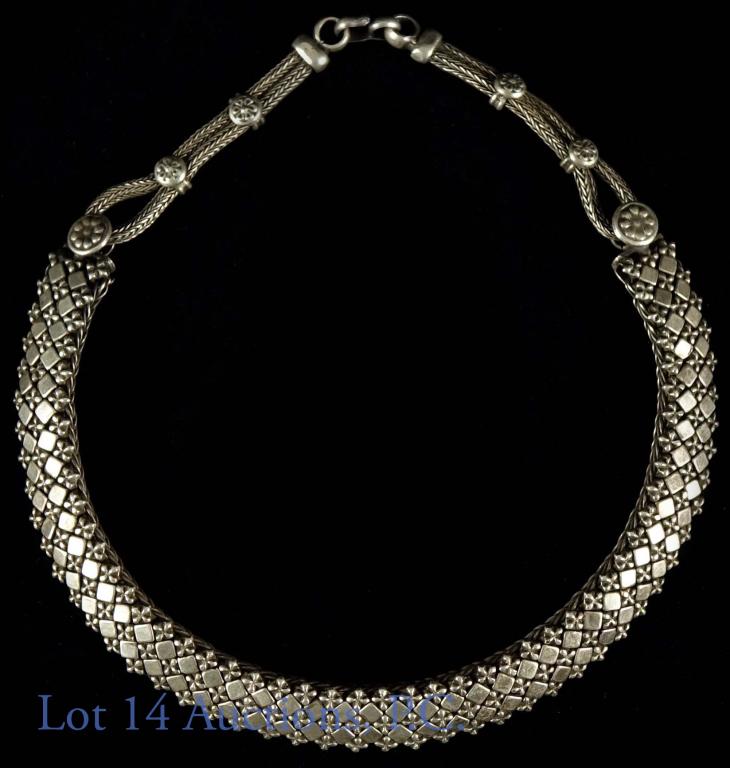 Ra Rajasthan Heavy Choker Necklace: Ra Rajasthan, Indian (likely 80% silver) necklace. Stamped RA on both clasps. Measures 18". Weight: 3.5oz.
