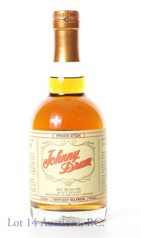 Johnny Drum KY Bourbon Whiskey: *** IF YOU MAY NEED SHIPPING, PLEASE CALL US BEFORE BIDDING ON BOTTLES! 847-625-0555. *** 101 proof, 750ml. Johnny Drum Private Stock straight Kentucky bourbon whiskey.