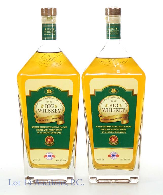 Bio Whiskey Bourbon (2): Bio Whiskey Bourbon. Matured in Oak Barrels. and infused with 16 natural botanicals. 45% abv. 90 proof. 1 Liter. All sealed and full.