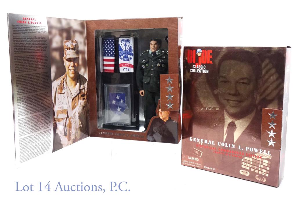 1998 G.I. Joe Colin L. Powell Figures - NIB (2): (2) General Colin L. Powell - Historical Commanders Edition. Fourth in a series. G.I. Joe Classic Collection. Sealed in boxes. One flap is ripped. Both boxes have damage to the corners (please see pic