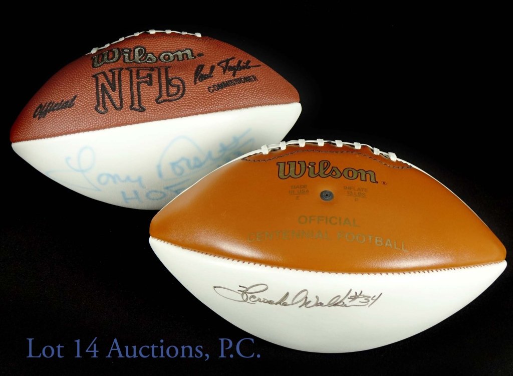 Tony Dorsett Herschel Walker Signed Footballs (2): Tony Dorsett & Herschel Walker Signed Footballs (2 Autographed Balls Total) (NO COA). Two bonafide Dallas Cowboys greats, Herschel Walker and Tony Dorsett both made their mark on the NFL.