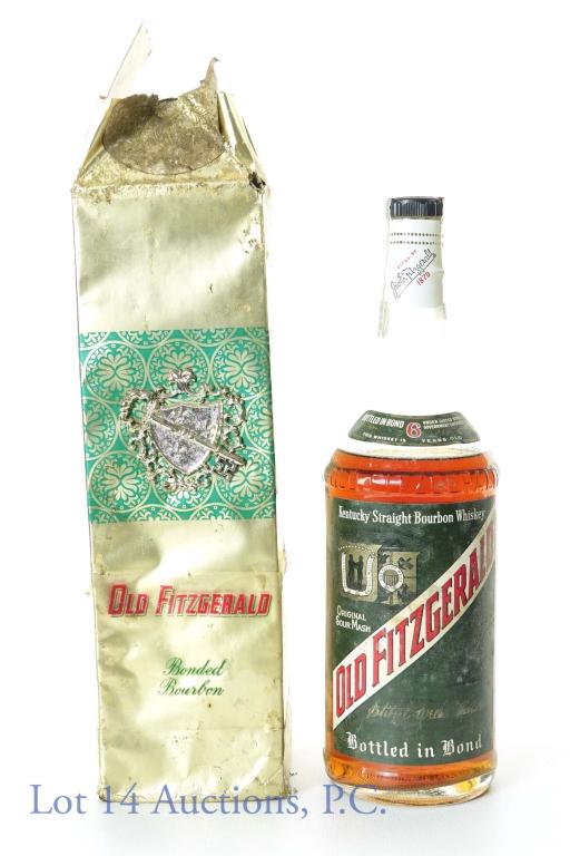 1967 Old Fitzgerald Bourbon BiB - Stitzel-Weller: Old Fitzgerald original sour mash Kentucky straight bourbon whiskey. 6 years (Barreled Spring 1961 - Bottled Fall 1967). Bottled in Bond (100 proof). 4/5 quart. Stitzel Weller Distillery. Comes with o