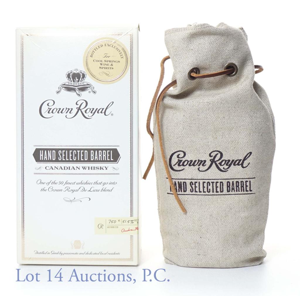 Crown Royal Whisky - Hand Selected Store Pick: Crown Royal hand selected barrel Canadian whisky. 103 proof. 750 ml. Bottled exclusively for Cool Springs Wine & Spirits (Franklin, TN). "one of the 50 finest whiskies that go into the Crown Royal De