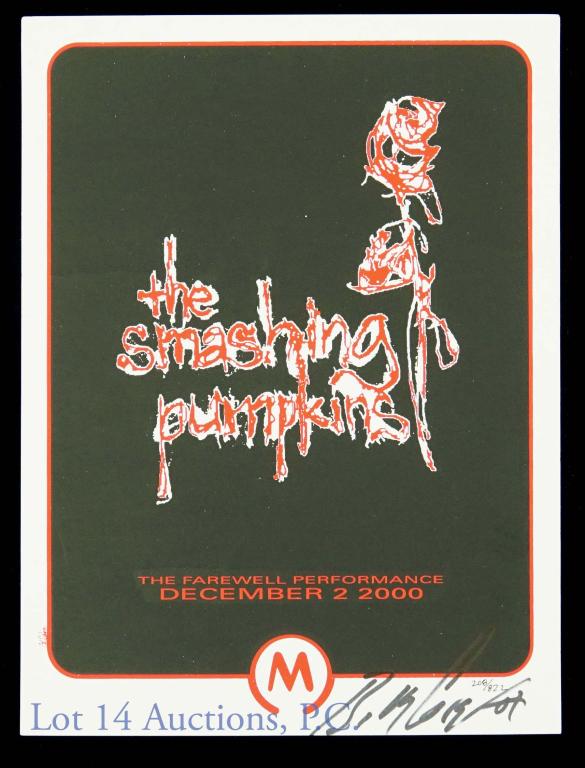 Billy Corgan Signed Smashing Pumpkins Handbill: Billy Corgan Autographed Smashing Pumpkins Farewell Tour / Concert Handbill (#208/822). (9x12). This handbill is from their farewell concert at The Metro, Chicago on December 2nd, 2000. Please see ima