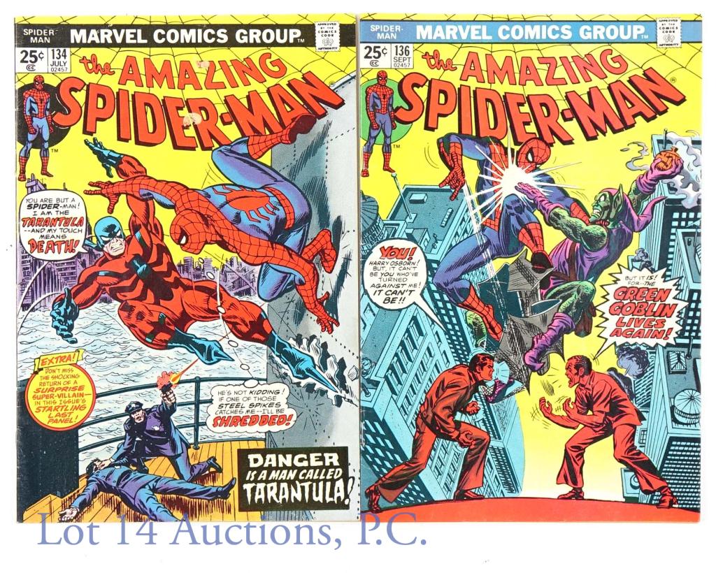 Marvel Comics The Amazing Spider-Man #134 #136: Marvel Comics The Amazing Spider-Man #134 #136 (1974) (2 Comic Books Total). Story by Gerry Conway. Art & Illustrations by John Romita Sr. Cover by John Romita Sr. The Amazing Spider-Man #134 is consi