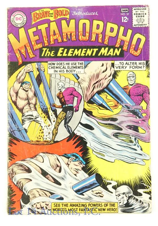 DC Comics Brave And The Bold #57 (1964): DC Comics The Brave And The Bold #57 (1964). Story by Bob Haney. Art & Illustrations by Ramona Fradon. Cover by Ramona Fradon. The Brave And The Bold #57 is the 1st appearance & origin of Metamorpho. 