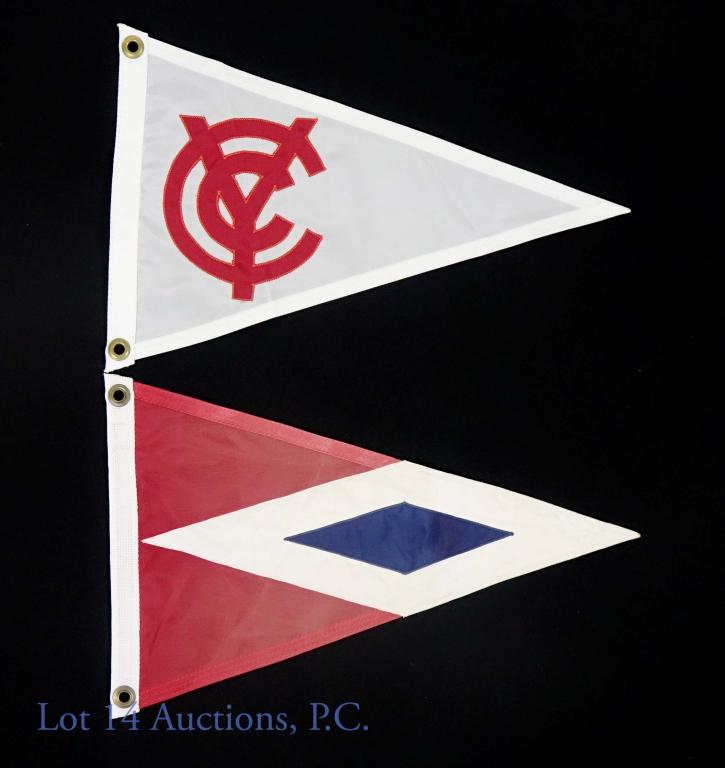 14 Burgees / Yacht Club Pennants: 14 Yachting or Yacht Club pennants / flags and trophies. Longest pennant: 27". Shortest pennant: 19".