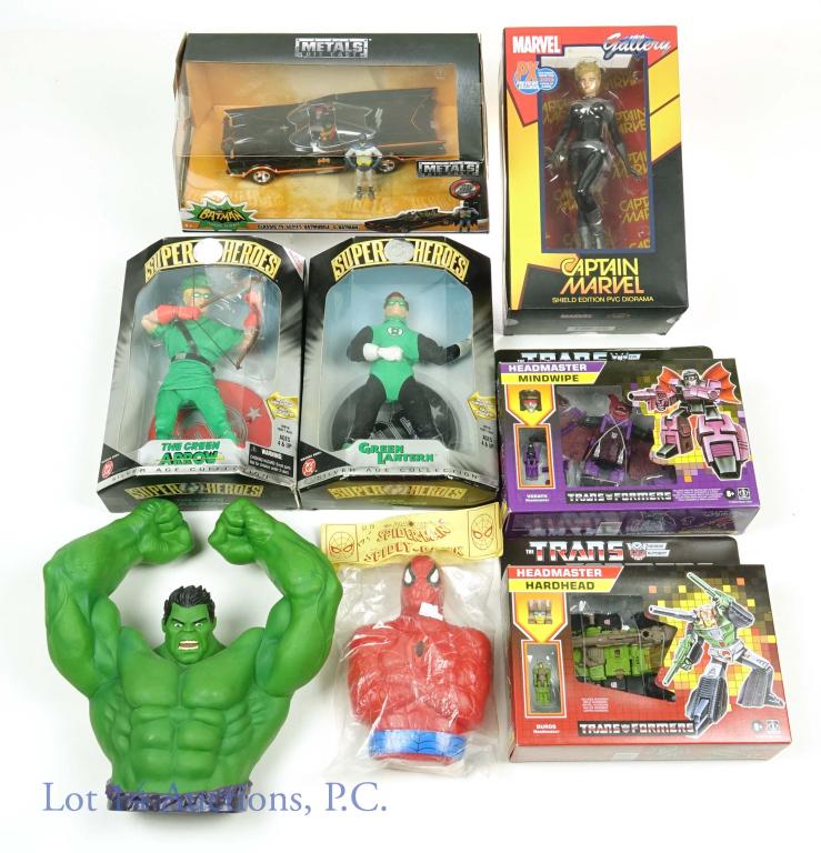 Marvel DC Transformers Toy Action Figures (Sealed): Marvel DC Transformers Toy Action Figures (Sealed). Includes (2) 2020 Hasbro Transformers Figures (Headmaster Mindwipe & Headmaster Hardhead), 1999 Hasbro Green Lantern Figures (The Green Arrow & Gree
