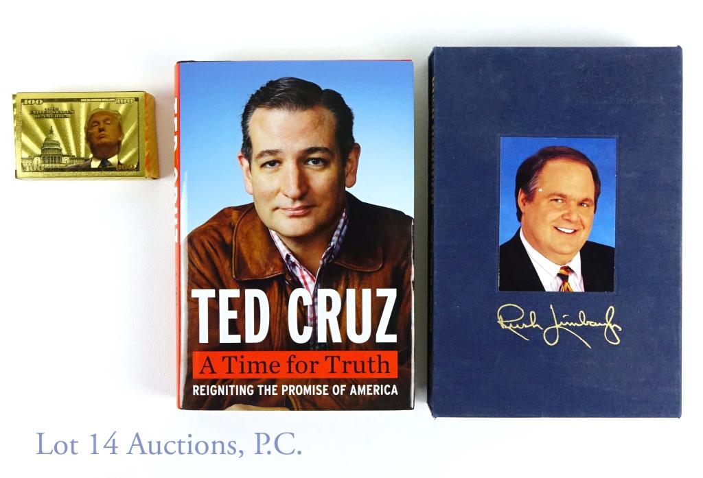 Signed books by Cruz, Limbaugh. Trump Cards: "A Time for Truth" signed by Ted Cruz *** "See I Told You So" signed by Rush Limbaugh *** Deck of Donald Trump playing cards.