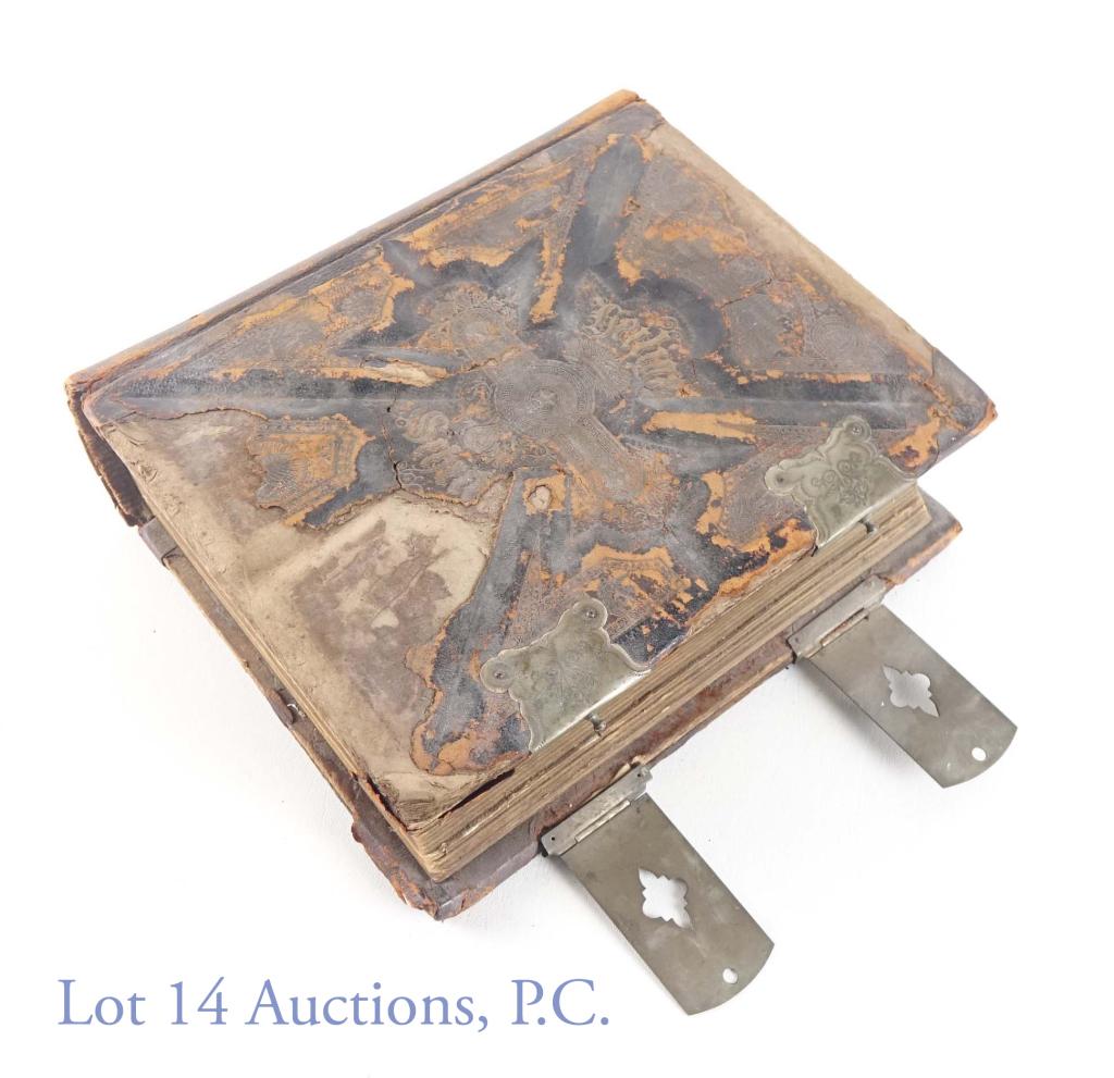 19th C. German Lutheran New Testament & Apocrypha: 19th century (our best guess on the date is 1874) Heilige Schrift (Holy Scripture) copy of the New Testament and Apocryphal books. Full page black & white picture of Martin Luther opposite a color pic