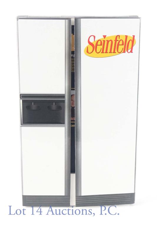 Seinfeld Complete Series DVD Set: 32 DVD's with all 180 episodes of Seinfeld. Over 104 hours of laughs. The outer box, which resembles a refrigerator, does have some damage on it but the DVD's inside appear to be in perfect condition.